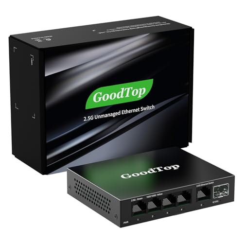 GoodTop 5 Port 2.5Gb Switch, Ethernet Switch Unmanaged 5 x 2.5G Base-T Ports and 1 x 10G SFP+, Multi-Gigabit 10/100/1000Mbps Network Switch, Plug&Play,Metal Housing,Fanless,Desktop/Wall Mount - Image 1
