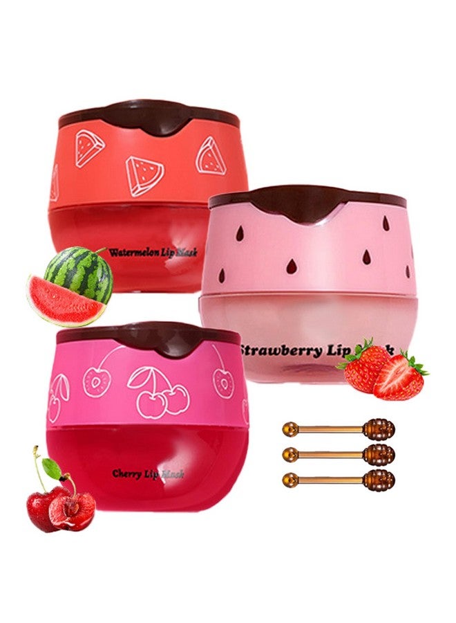 Aaiffey Lip Balm Honey Potwatermelon Apple Lime Cherry Lip Sleeping Mask Moisturizing Lip Mask Overnight Hydrating Prevention Dry And Cracked Lip Scrubs Exfoliator Lip Wrinkle Care 3 Pcs - Image 1