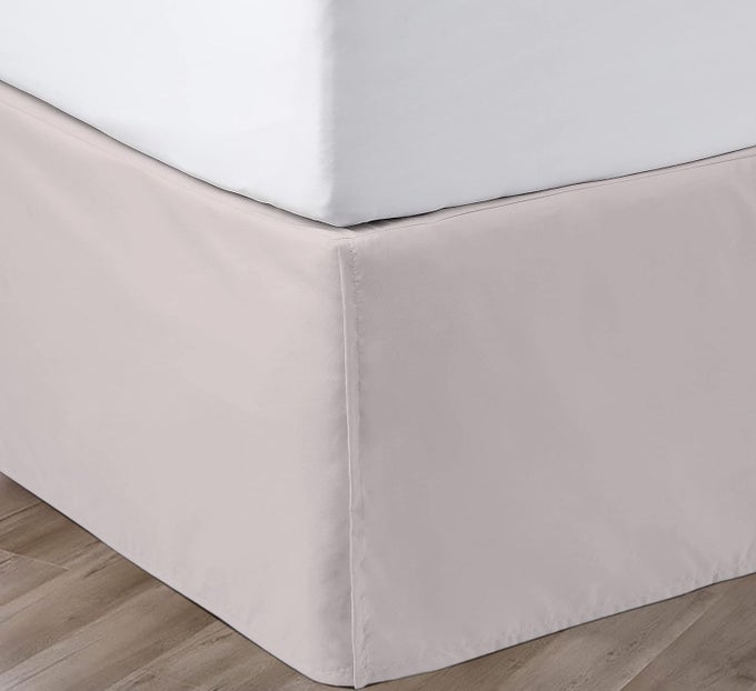 12 INCH DROP BED SKIRT FULL SIZE WITH PLATFORM TO STAY IN PLACE ELEGANT PLEATED DESIGN WITH SPLIT CORNERS WRINKLE RESISTANT FABRIC FOR MODERN AND STYLISH LOOK WARM GREY