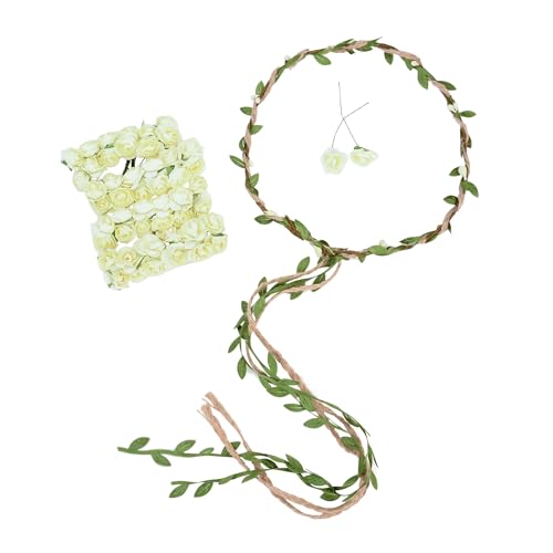 DDazzling Flower Crown Floral Wreath Headband Floral Garland Headbands Photo Props,Rose Flower Crown Kit, 3 Piece (Ivory) - Image 1