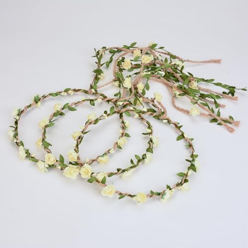 DDazzling Flower Crown Floral Wreath Headband Floral Garland Headbands Photo Props,Rose Flower Crown Kit, 3 Piece (Ivory) - Image 3