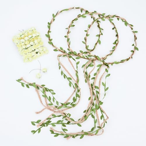 DDazzling Flower Crown Floral Wreath Headband Floral Garland Headbands Photo Props,Rose Flower Crown Kit, 3 Piece (Ivory) - Image 4