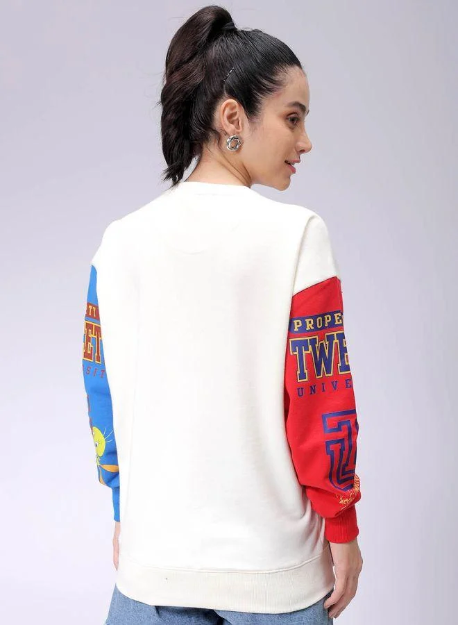 مرفوعة سويت شيرت نسائي واسع بطبعة لوني تونز