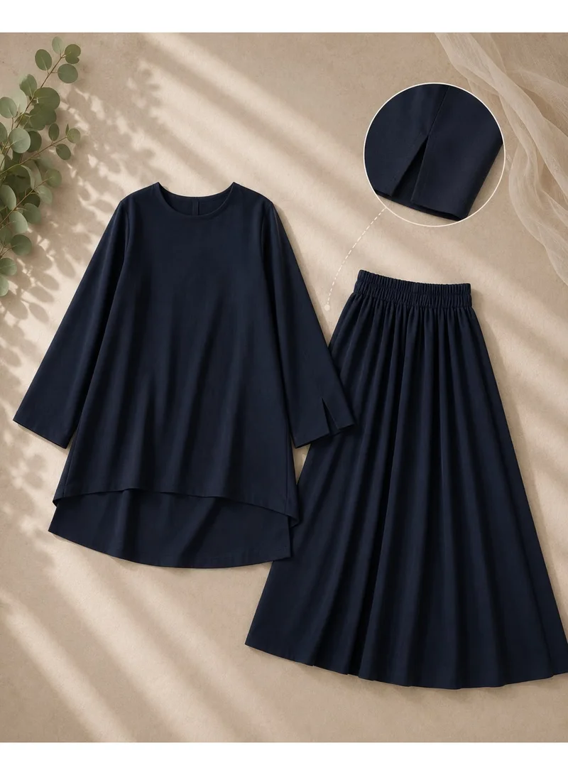 Ophelia Premium Modest Two-Piece Set with Asymmetrical Tunic and Maxi Skirt, Black