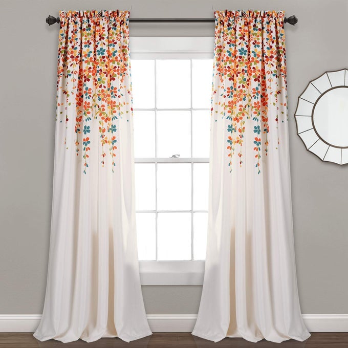 Weeping Flower Light Filtering Window Curtain Panels Pair 52W x 84L 2 Header Turquoise Tangerine Charming Modern Floral Curtains for Living Room Dining Room Bedroom