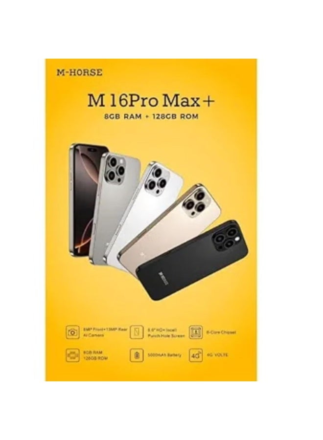 إم-هورس هاتف M-HORSE M16 Pro Max سعة 128 جيجابايت، رام 8 جيجابايت، شاشة 6.6 بوصة HD+، كاميرا AI مزدوجة، USB Type-C – لون ذهبي صحراوي - Image 3