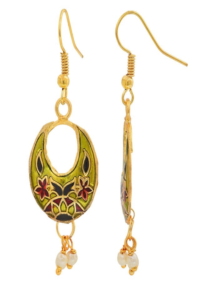Morir Gold Plated Small Round Shape Hand Painted Meenakari Minakari Stylish Drop Dangle Lightweight Indian Earrings Jewelry for Women and Girls - Image 3