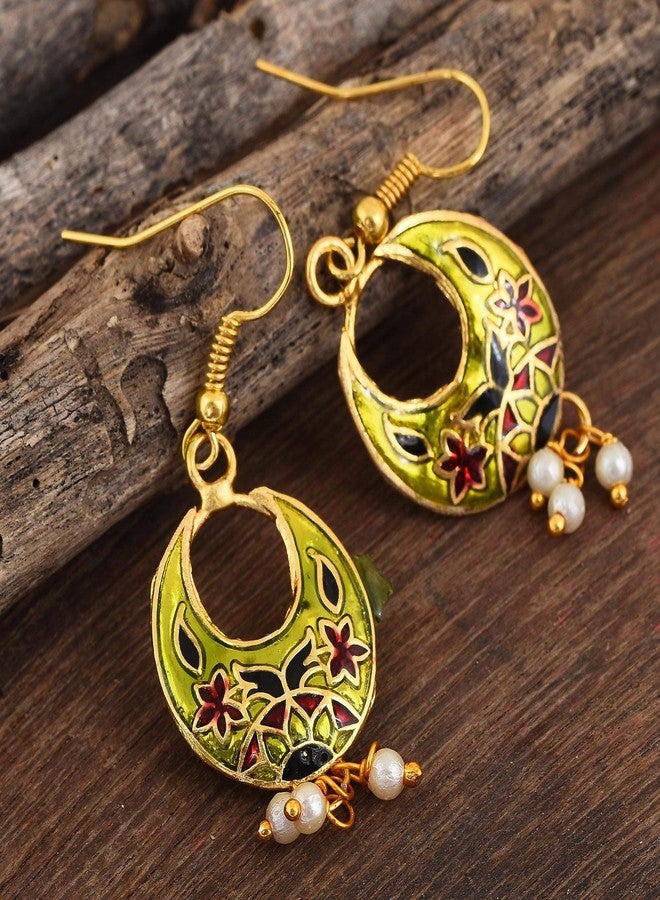 Morir Gold Plated Small Round Shape Hand Painted Meenakari Minakari Stylish Drop Dangle Lightweight Indian Earrings Jewelry for Women and Girls - Image 2