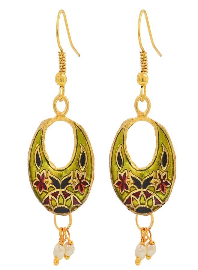 Morir Gold Plated Small Round Shape Hand Painted Meenakari Minakari Stylish Drop Dangle Lightweight Indian Earrings Jewelry for Women and Girls - Image 1