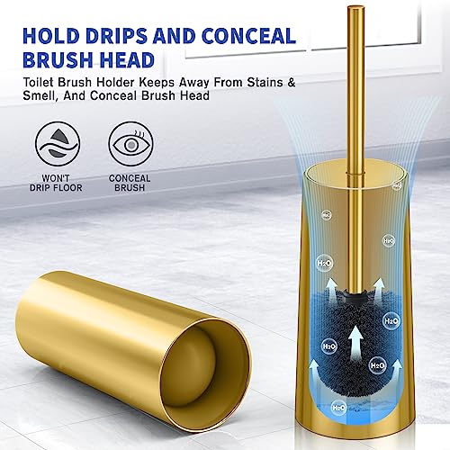 Wsedor Toilet Brush and Holder, Toilet Brush Stainless Steel, Toilet Bowl Brush for Bathroom Toilet-Ergonomic, Elegant,Durable (Gold) - Image 5