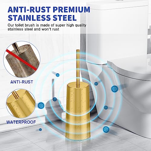 Wsedor Toilet Brush and Holder, Toilet Brush Stainless Steel, Toilet Bowl Brush for Bathroom Toilet-Ergonomic, Elegant,Durable (Gold) - Image 2