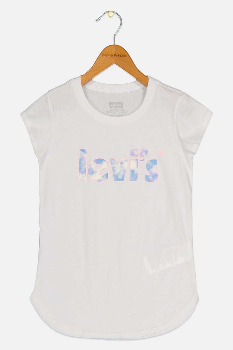Levi's تي شيرت قصير الأكمام للبنات بشعار العلامة التجارية، أبيض - Image 1
