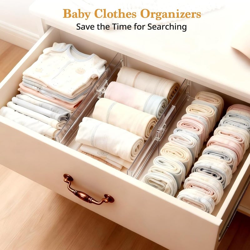 COKIHOM 4 Pack Drawer Dividers for Clothes, 4" High 10.6"-16.9" Drawer Divider Adjustable Expandable Dresser Drawer Organizer, Clear Dresser Separators for Clothes, Underwear, Baby  Clothes,Cosmetic,Toiletries - Image 5