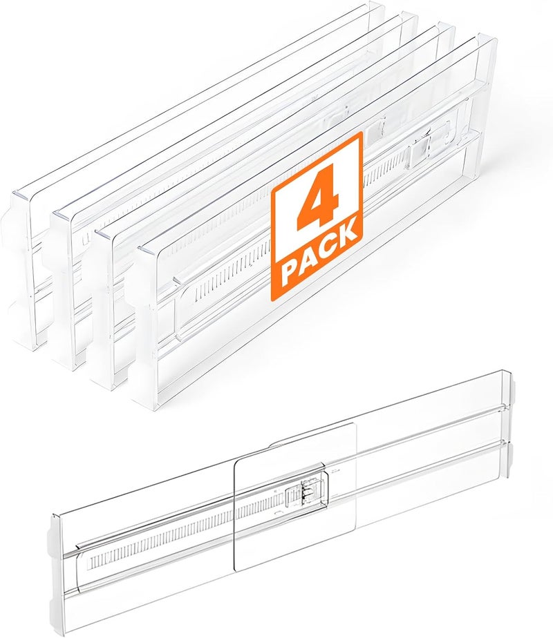 COKIHOM 4 Pack Drawer Dividers for Clothes, 4" High 10.6"-16.9" Drawer Divider Adjustable Expandable Dresser Drawer Organizer, Clear Dresser Separators for Clothes, Underwear, Baby  Clothes,Cosmetic,Toiletries - Image 1