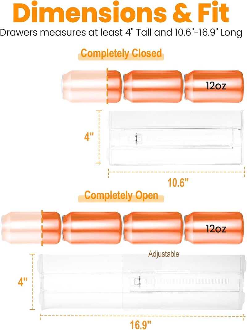 COKIHOM 4 Pack Drawer Dividers for Clothes, 4" High 10.6"-16.9" Drawer Divider Adjustable Expandable Dresser Drawer Organizer, Clear Dresser Separators for Clothes, Underwear, Baby  Clothes,Cosmetic,Toiletries - Image 2
