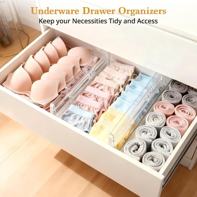 COKIHOM 4 Pack Drawer Dividers for Clothes, 4" High 10.6"-16.9" Drawer Divider Adjustable Expandable Dresser Drawer Organizer, Clear Dresser Separators for Clothes, Underwear, Baby  Clothes,Cosmetic,Toiletries - Image 4