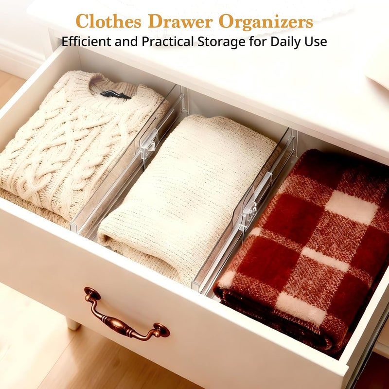 COKIHOM 4 Pack Drawer Dividers for Clothes, 4" High 10.6"-16.9" Drawer Divider Adjustable Expandable Dresser Drawer Organizer, Clear Dresser Separators for Clothes, Underwear, Baby  Clothes,Cosmetic,Toiletries - Image 3