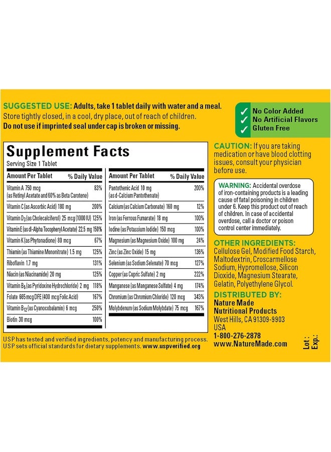 Nature Made Multivitamin Tablets with Vitamin D3 and Iron, 130 Count for Daily Nutritional Support - Image 2