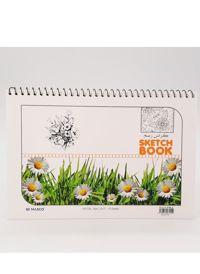 MASCO Sketch Books 25x17 cm (Pack of 10) – 100 GSM Smooth Paper, 15 Sheets Each - Image 1