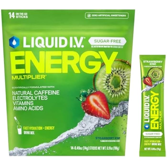 Liquid I.V.® Hydration Multiplier Sugar Free + Energy - Strawberry Kiwi | Electrolyte Powder Drink Mix | 1 Pack (14 Servings) - Image 1