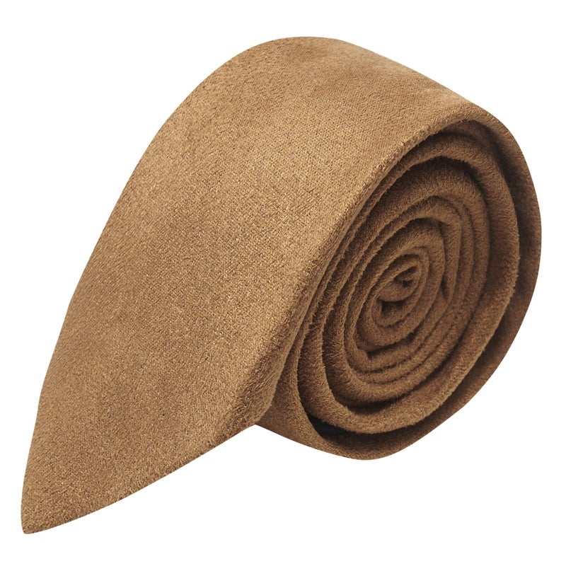 King & Priory Luxury Golden Brown Suede Necktie, Moleskin, Tan - Image 4