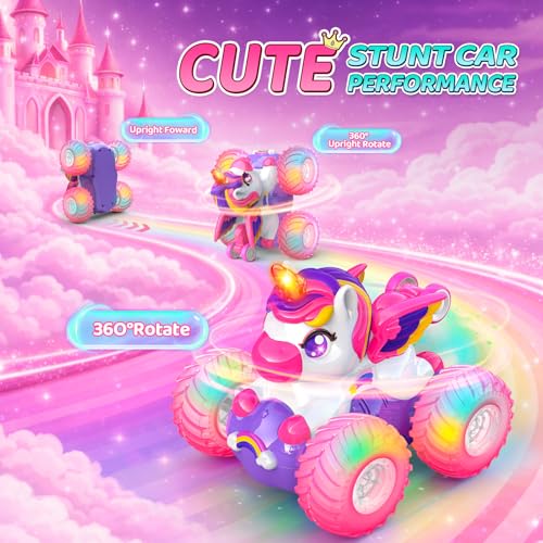 Toyze Unicorn Remote Control Car for Girls360 Rotating 4WD Stunt RC Cars with LightsPink Car Toys for KidsFun IndoorOutdoor Toys Ideal Chritmas Birthday Gift for 3 4 5 6 7 8 Year Old Girl - Image 5