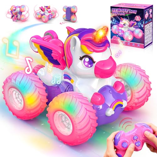 Toyze Unicorn Remote Control Car for Girls360 Rotating 4WD Stunt RC Cars with LightsPink Car Toys for KidsFun IndoorOutdoor Toys Ideal Chritmas Birthday Gift for 3 4 5 6 7 8 Year Old Girl - Image 1