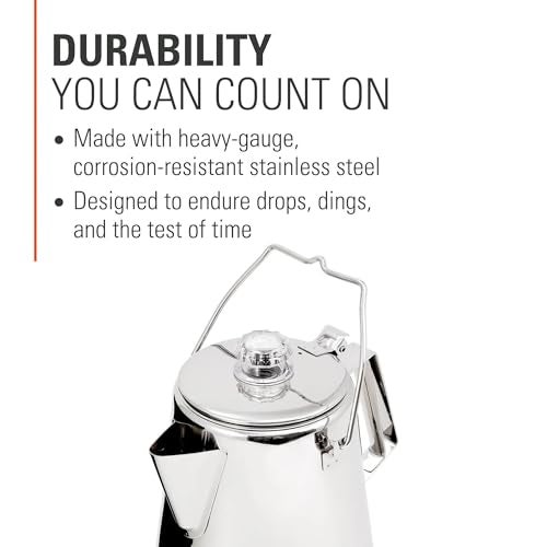 GSI Outdoors Percolator Coffee Pot I Glacier Stainless Steel Ultra-Rugged for Brewing Coffee Over Stove and Fire | Ideal for Group Camping, 14 Cup - Image 3