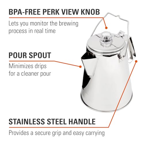 GSI Outdoors Percolator Coffee Pot I Glacier Stainless Steel Ultra-Rugged for Brewing Coffee Over Stove and Fire | Ideal for Group Camping, 14 Cup - Image 4