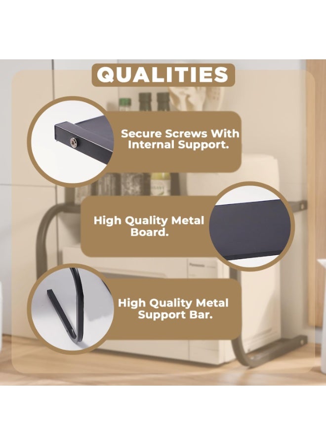 سيوسي Metal Microwave Stand, Space-Saving Countertop Organizer, Sturdy Black Kitchen Shelf for Microwave, Oven & Small Appliances, Compact Home & Office Storage (Black, 55x35x35cm, 2-Tier) - Image 3