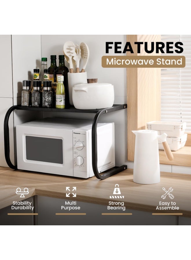 سيوسي Metal Microwave Stand, Space-Saving Countertop Organizer, Sturdy Black Kitchen Shelf for Microwave, Oven & Small Appliances, Compact Home & Office Storage (Black, 55x35x35cm, 2-Tier) - Image 2
