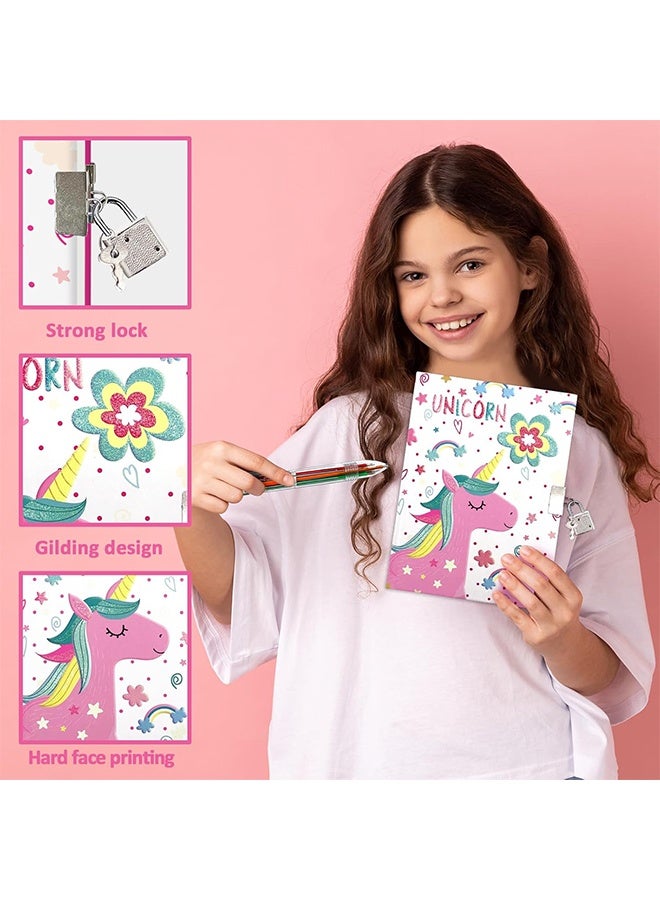 Set of Secret Diary for Girls, 6Pcs Gifts Stationery Set for Girls incl. Unicorn Diary with Lock 6 Multicolor Pen Memo Ruler Eraser Sharpener Kids Notebook for Girls Birthday Presents Age 5-10 Year - Image 5