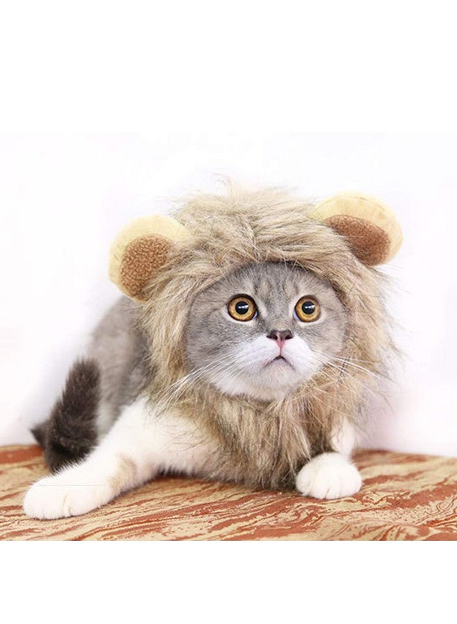 CBLUO Halloween Cat Lion Mane Wig Costume Christmas Little Dog Lion Hair Adjustable Washable Funny Pet Puppy Dress Up Hat Cute Kitten Kitty Hair Mane with Ears for Holiday Photo Shoots Cospaly Party Size M - Image 3
