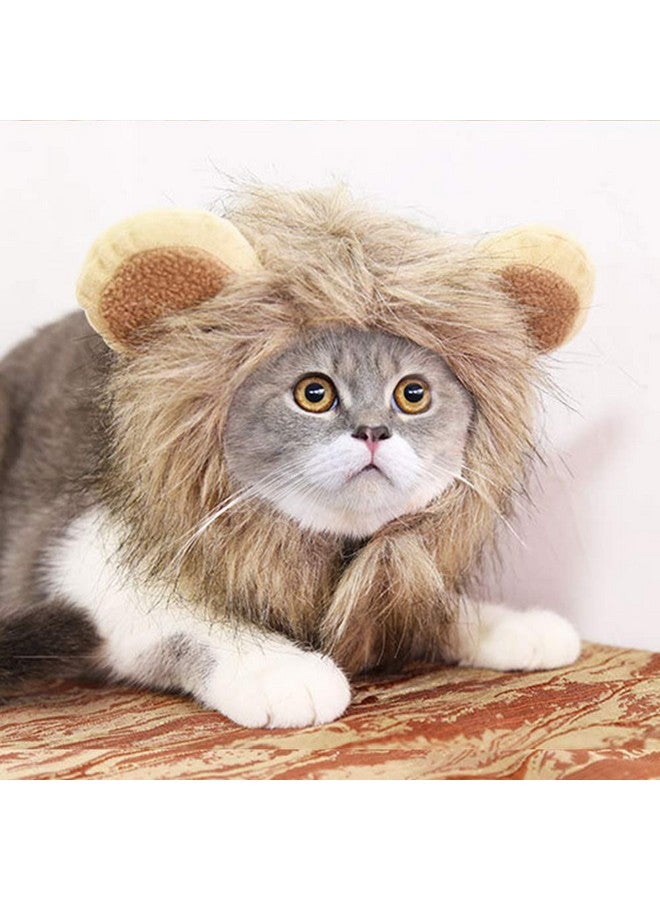 CBLUO Halloween Cat Lion Mane Wig Costume Christmas Little Dog Lion Hair Adjustable Washable Funny Pet Puppy Dress Up Hat Cute Kitten Kitty Hair Mane with Ears for Holiday Photo Shoots Cospaly Party Size M - Image 2