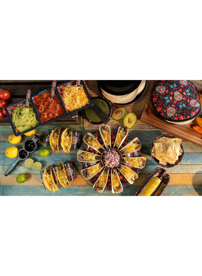 Prepara Day of the Dead Taco Holder 3 Slot Multicolor Skeleton Design Taco Stand 3.5x7.5x1.8in Durable Reusable Mexican Fiesta Serving Tray for Kitchen Parties and Food Presentation - Image 3