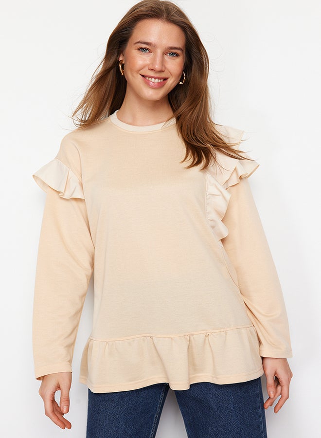 trendyol Beige Ruffle Detailed Knitted Tunic TCTSS24UK00033  - Image 1