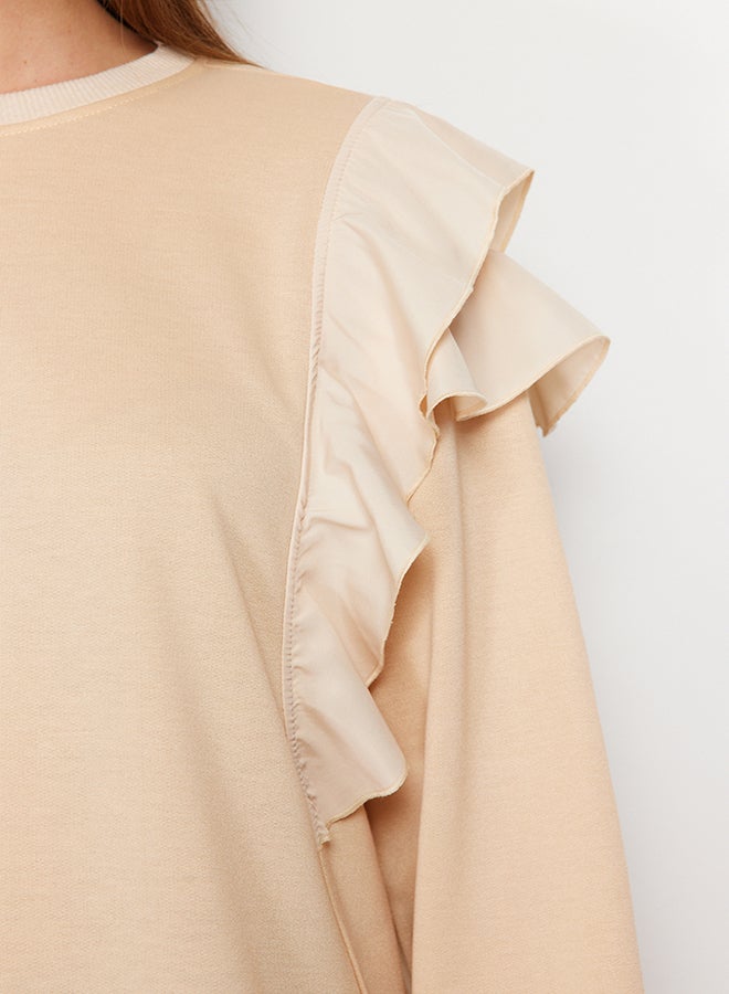 trendyol Beige Ruffle Detailed Knitted Tunic TCTSS24UK00033  - Image 5