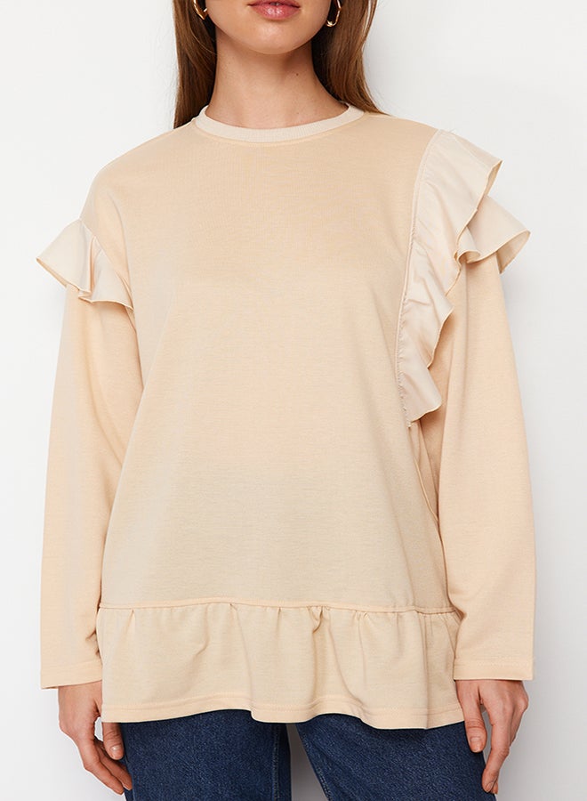 trendyol Beige Ruffle Detailed Knitted Tunic TCTSS24UK00033  - Image 4