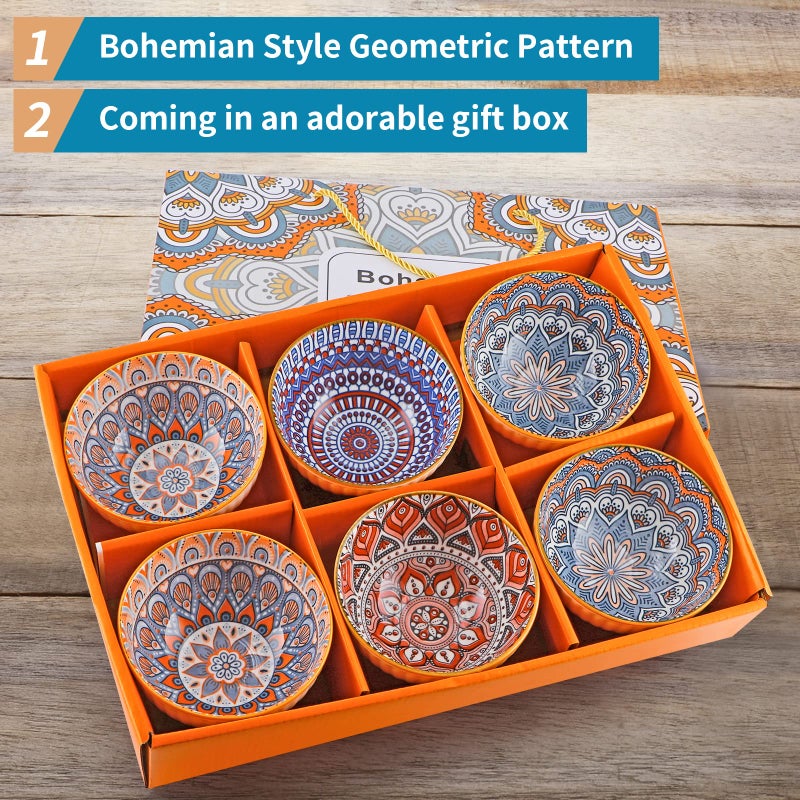 Sanbege Ceramic Rice Bowls 10 oz, Bohemian Style Bowl Gift Set, Assorted Dinnerware Serving Bowls for Cereal, Soup, Dessert, Snack, Fruit, Salsa, Pack of 6 (Geometric Pattern) - Image 4