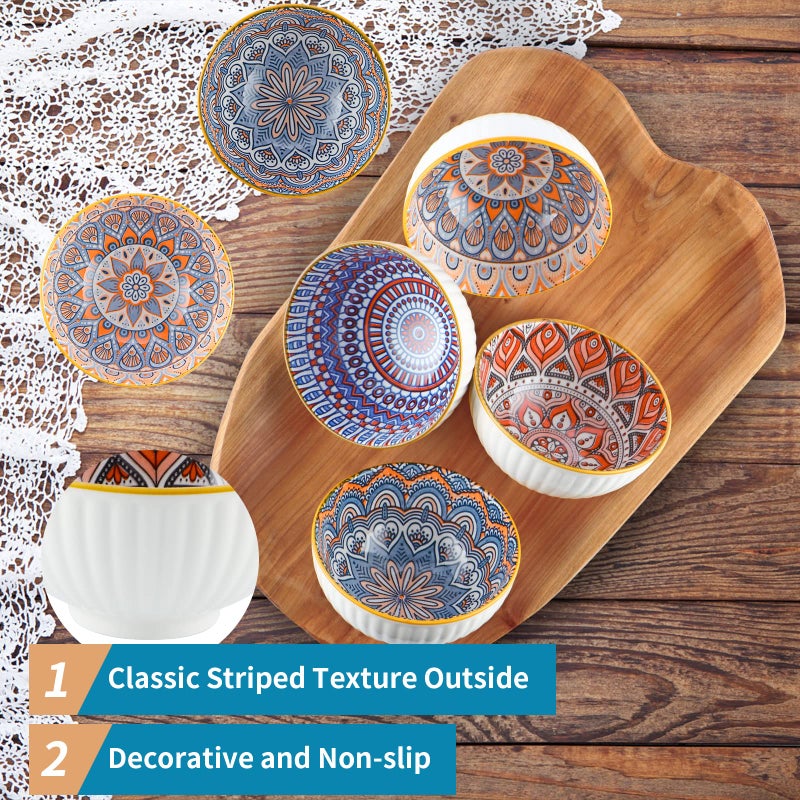 Sanbege Ceramic Rice Bowls 10 oz, Bohemian Style Bowl Gift Set, Assorted Dinnerware Serving Bowls for Cereal, Soup, Dessert, Snack, Fruit, Salsa, Pack of 6 (Geometric Pattern) - Image 3