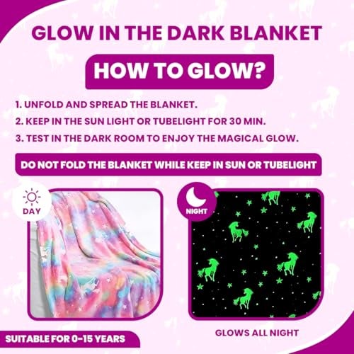 TONY STARK ULTRAAGLOW Glow in The Dark Blanket for Kids (0-15 Years, 200x152 Cm) Soft Flannel Fleece Throw, Cozy & Warm All-Season Radium Blanket, for Boys & Girls (Mixed Pink Horse) - Image 2