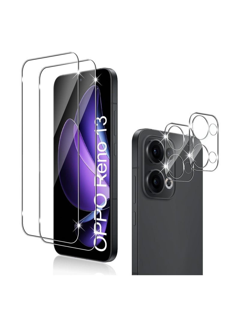 2 Pcs Oppo Reno 13 5G Tempered Glass Screen Protector and Camera Protector, 9H Hardness, Anti-scratch, Anti-bubble Screen Protector - Image 1
