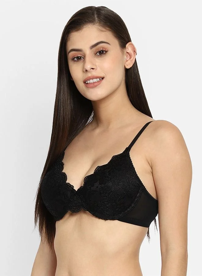 كلوفيا Clovia Push-up Underwired Demi Cup Bra in Black