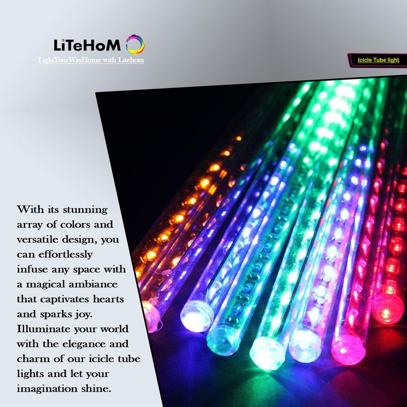 Litehom Litehom Rain Drop Lights LED Meteor Shower Lights 118 inch 8 Tubes 192leds Icicle Falling Lights for Diwali Lights for Decoration for Home Xmas Tree Christmas Decoration Outdoor Multicolor  - Image 3