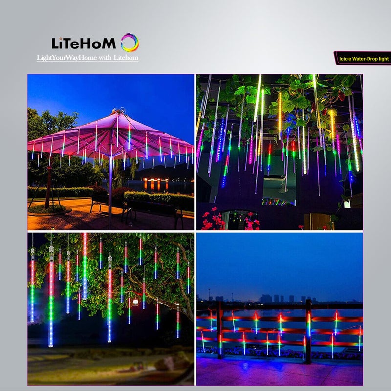 Litehom Litehom Rain Drop Lights LED Meteor Shower Lights 118 inch 8 Tubes 192leds Icicle Falling Lights for Diwali Lights for Decoration for Home Xmas Tree Christmas Decoration Outdoor Multicolor  - Image 4