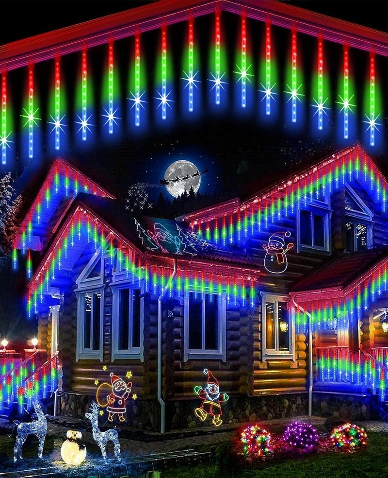 Litehom Litehom Rain Drop Lights LED Meteor Shower Lights 118 inch 8 Tubes 192leds Icicle Falling Lights for Diwali Lights for Decoration for Home Xmas Tree Christmas Decoration Outdoor Multicolor  - Image 5