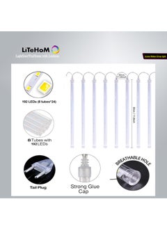 Litehom Litehom Rain Drop Lights LED Meteor Shower Lights 118 inch 8 Tubes 192leds Icicle Falling Lights for Diwali Lights for Decoration for Home Xmas Tree Christmas Decoration Outdoor Multicolor  - Image 2