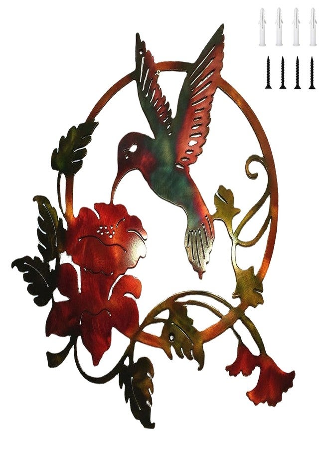 Velicber Metal Bird Wall Decor, 12 Inches Round Metal Bird Wall Silhouette Hanging, Wall Decor Flowers with Birds, for Indoor Living Room Outdoor Garden Fence Patio Decor - Image 1