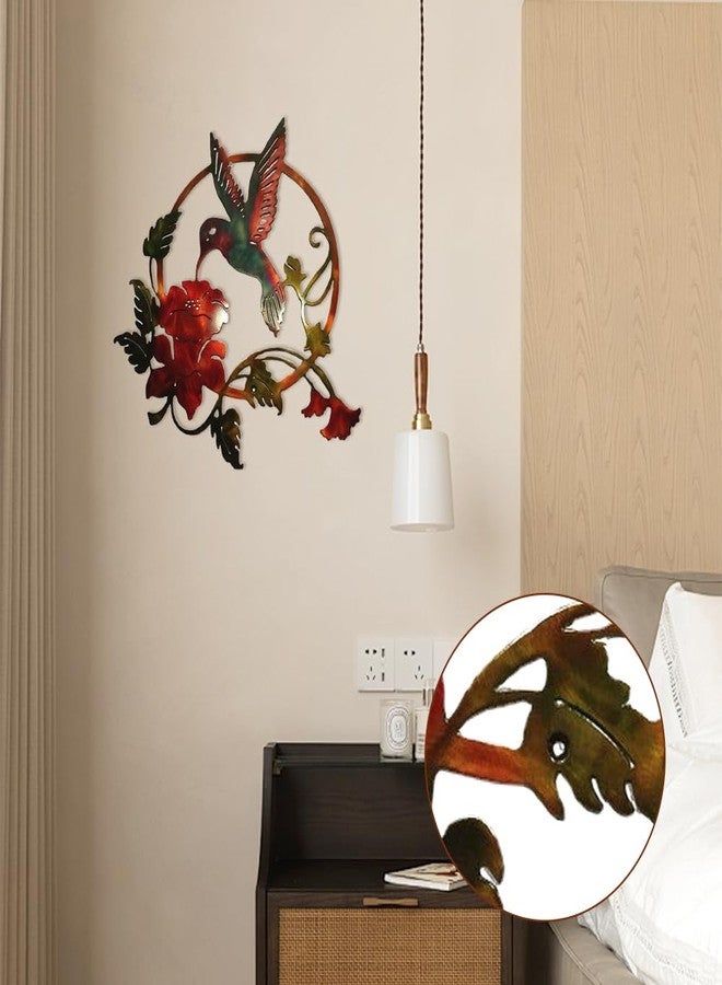 Velicber Metal Bird Wall Decor, 12 Inches Round Metal Bird Wall Silhouette Hanging, Wall Decor Flowers with Birds, for Indoor Living Room Outdoor Garden Fence Patio Decor - Image 3
