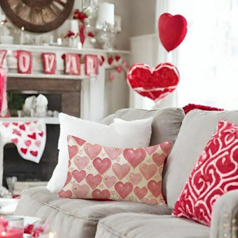 RABUSOFA Valentines Pillow Covers 12x20 Inch,Pink Hearts Golden Decorative Wedding Outdoor Lumbar Cushion Case Decoration for Home Sofa Couch(Pink, 20" x 12" (Pack of 1)) - Image 4